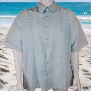 The Havanera Co Cuban Shirt Men 3XL Blue Embroidered Linen Cotton Button Up